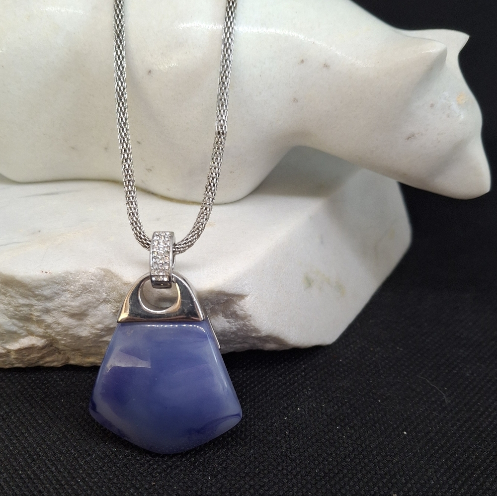 Vintage Purple Pendant Necklace with Crystal And Silver Accents